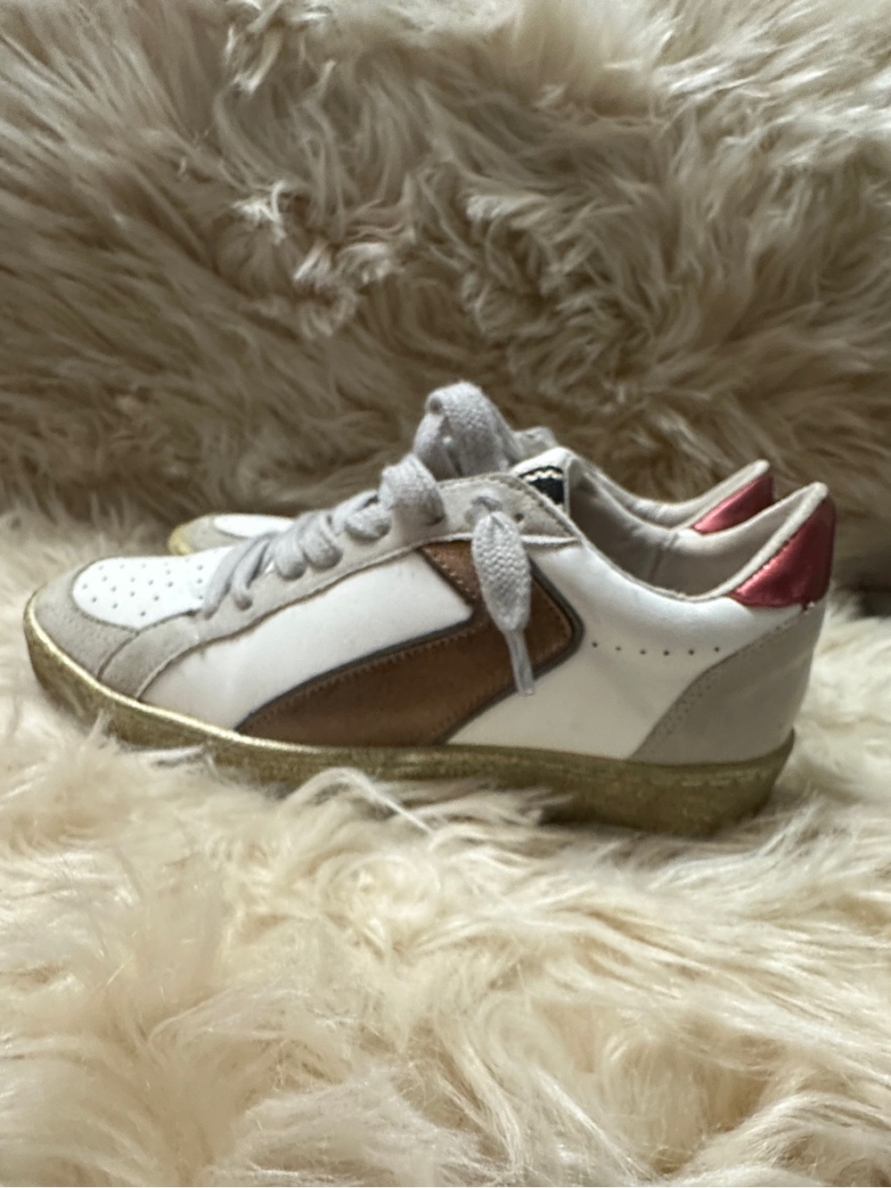 ShuShop White, Gold & Pink Low-Top Sneakers